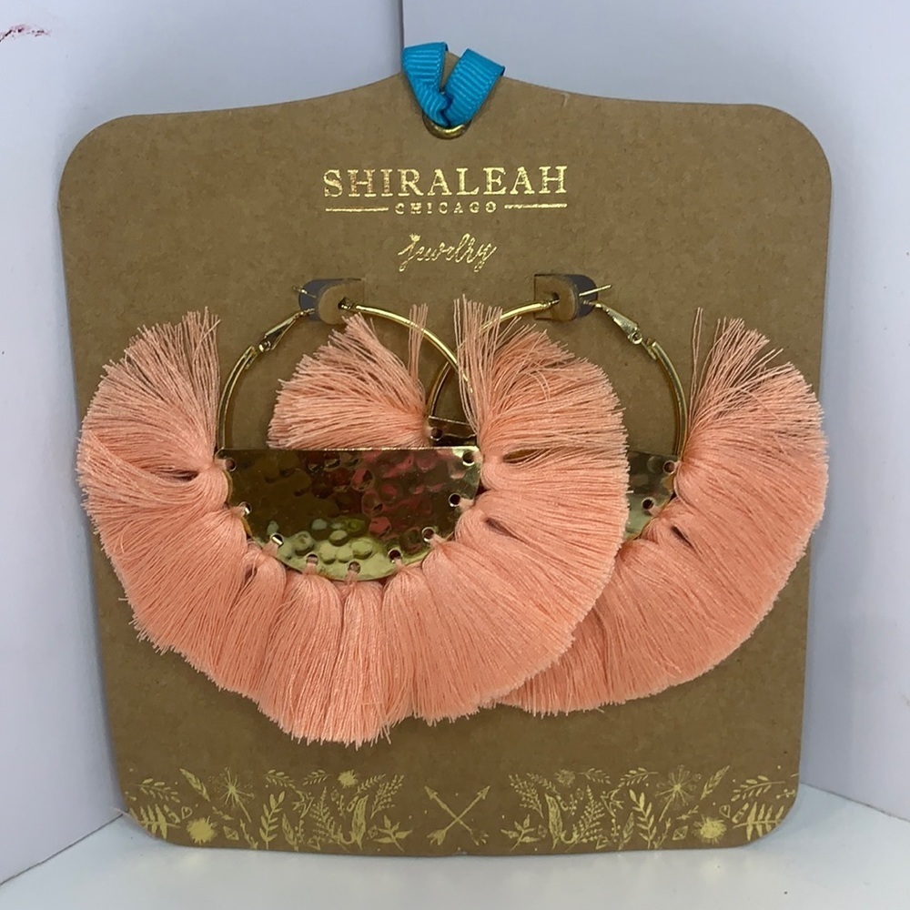 NWT SHIRALEAH CHICAGO PEACH ANYA TASSEL HOOP EARRINGS